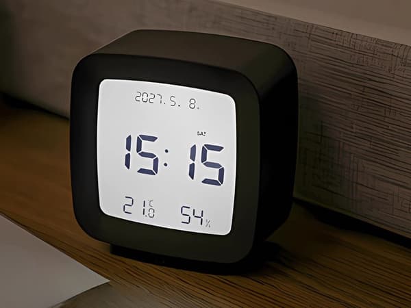 Digital väckarklocka LCD med datum, temperatur & luftfuktighet svart
