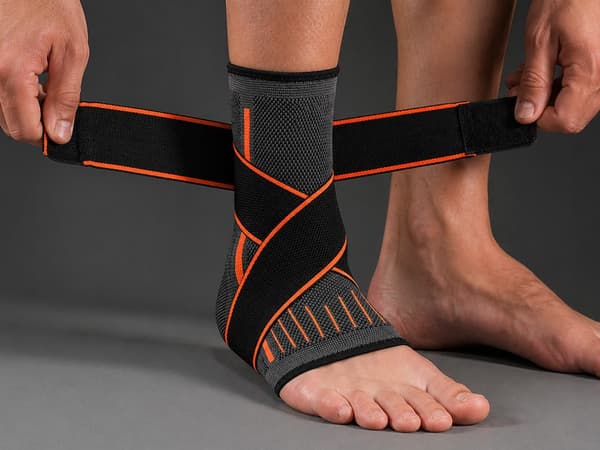 Ankelstöd med kardborre, elastiskt bandage 25 cm, grå/orange