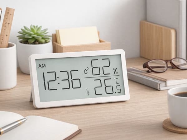 Digital termometer hygrometer med klocka LCD vit 10,5x6 cm