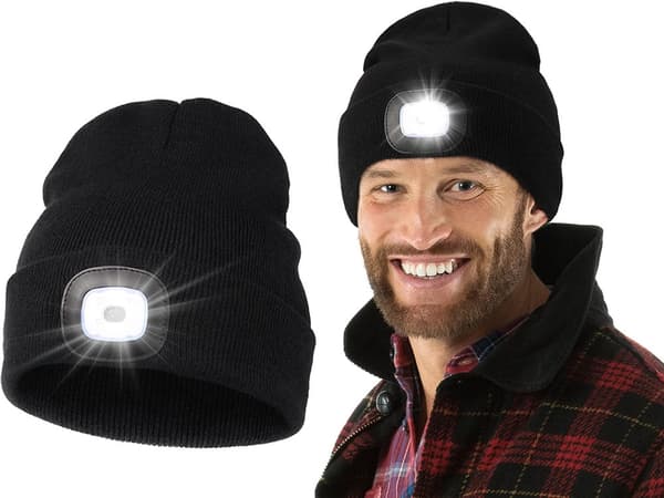 Neulottu LED-pipo irrotettavalla lampulla, USB-lataus, musta