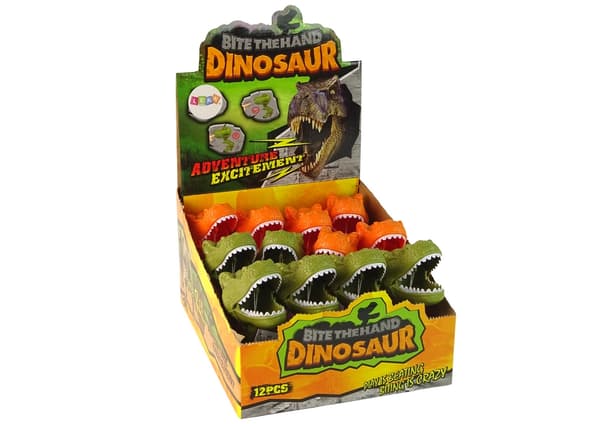 Rörlig T-Rex dinosaurieleksak med bitande käke, grön/orange 14 cm