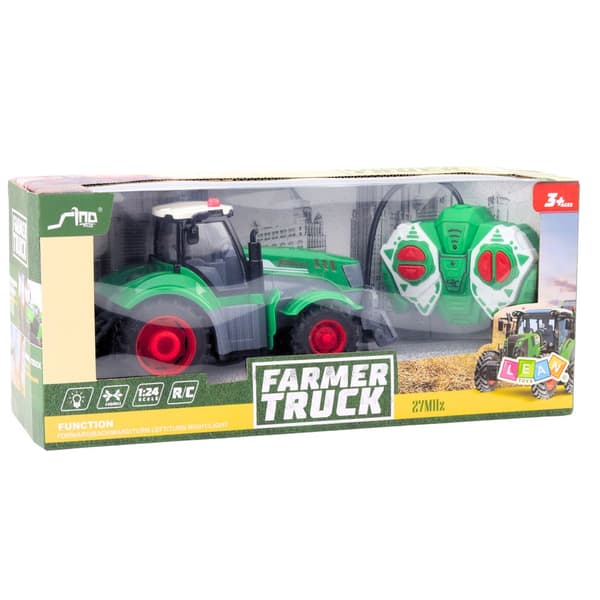 Fjernstyret traktor 1:24 med lys, 500 mAh batteri og USB-opladning