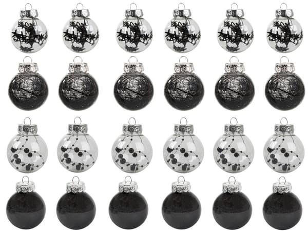 Julgranskulor plast 6 cm svart/transparent 24-pack