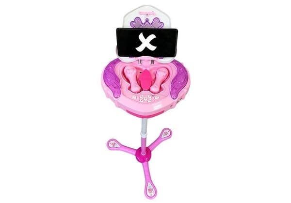 Karaoke-mikrofonsæt med stativ rosa, 2 mikrofoner, 80 cm, 3+ år