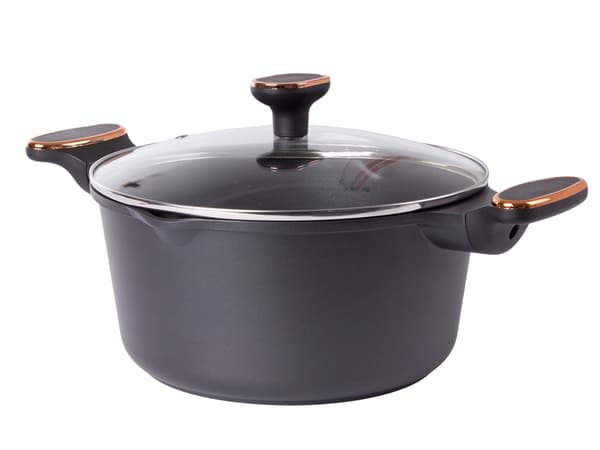 Kasserolle med låg non-stick støbt aluminium 4,55 l sort 26,5 cm