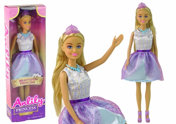 Prinsessdocka 30 cm med klänning, krona, skor och halsband