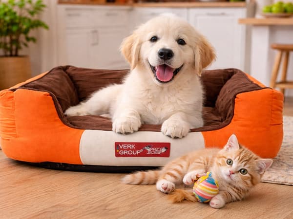 Hunde- og katteseng i polyester S 60x40x18 cm, skridsikker, orange
