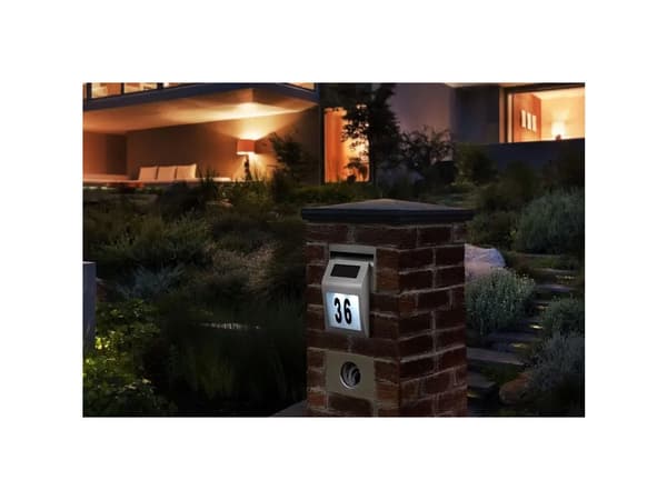 Aurinkokäyttöinen talonumerokyltti ruostumaton teräs 18x20 cm LED