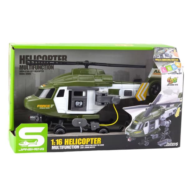 Militærhelikopter legetøj 1:16 med lys/lyd, krog og båre 28 cm