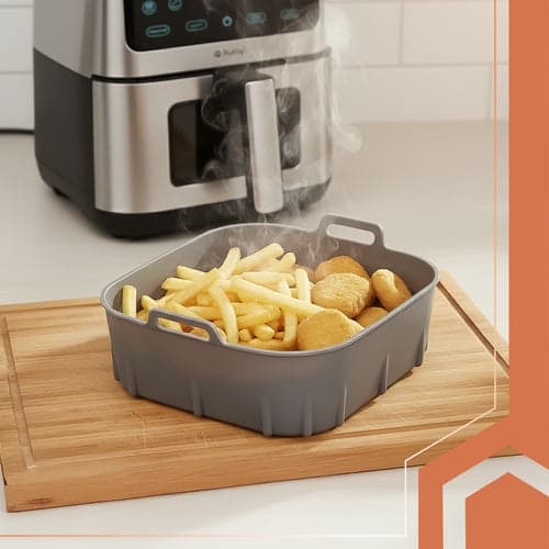 Silikonform för airfryer 20x20x6 cm grå, non-stick, diskmaskinssäker