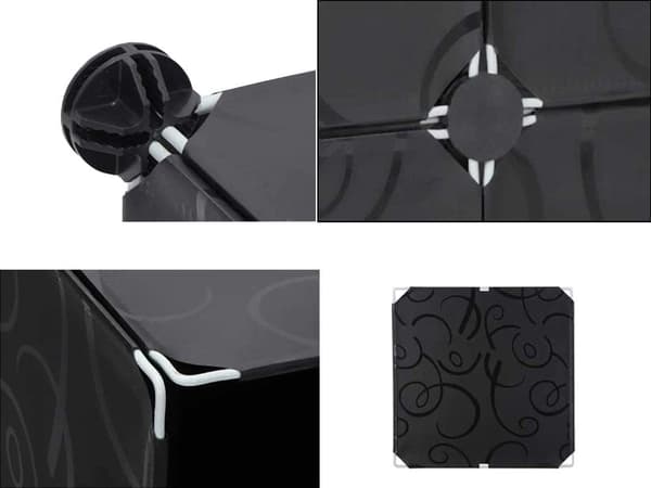 Modulaarinen kenkäkaappi 6 hyllyä 3 segmenttiä musta läpinäkyvin ikkunoin