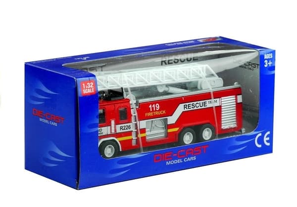 Brandbil leksaksbil 1:32 med rörlig stege & vattenkanon, 3+ år