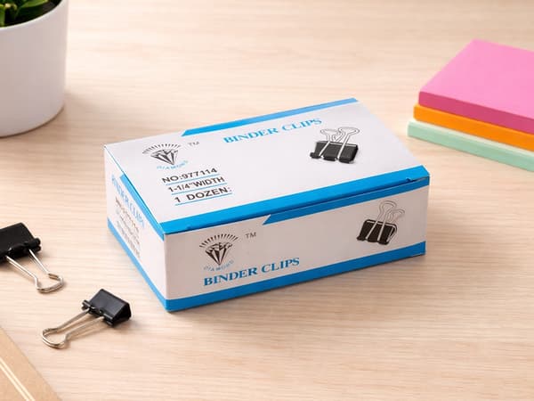 Kontorsklämmor metall 32 mm svart 12-pack