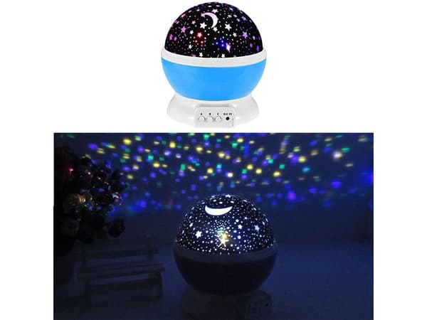 Stjerneprojektor natlampe 360° rotation USB/batteri blå 11x14 cm