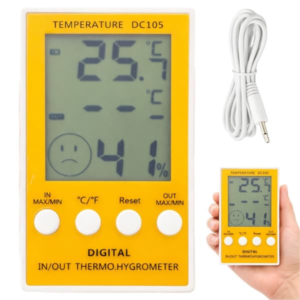 Digital termometer/hygrometer med ekstern probe -50 til 90°C gul/hvid