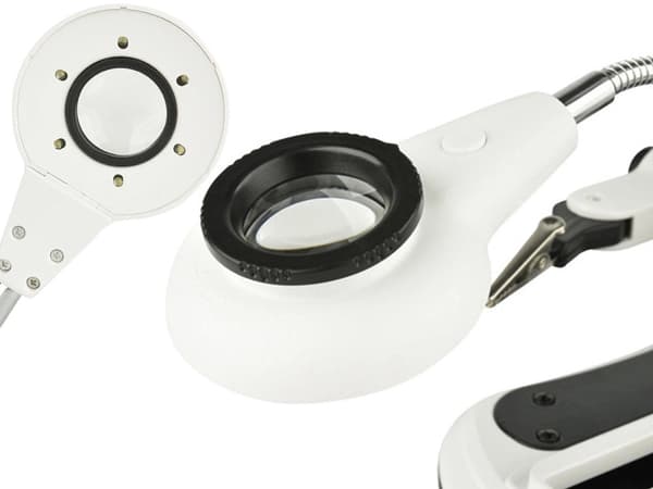 Tredje hånd med forstørrelsesglas og LED 2,5x-10x adapter