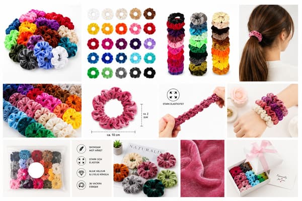 Samettiset scrunchiet 36 kpl, joustavat, satunnaisvärit Multicolor