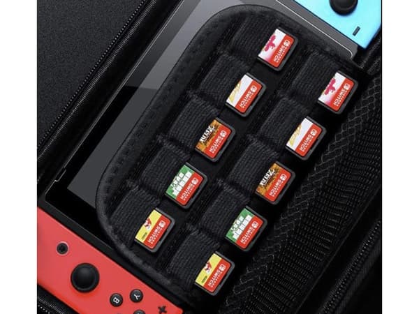 Nintendo Switch/OLED -kotelо kova kuori musta, tilaa 10 pelikasetille