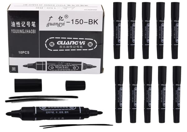 Dubbeländade permanenta markörer svart 10-pack, snabbtorkande