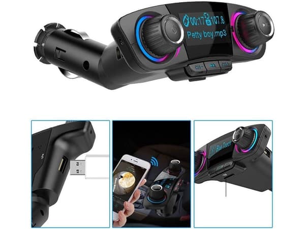 FM-sändare Bluetooth 5.0 biladapter 12/24V 2x USB AUX SD