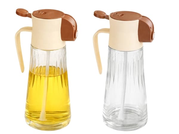 Olie-spray/eddikeflaske 2-i-1 i glas 380 ml transparent/beige