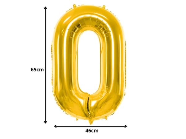 Cifferballon 0 folie guld 66 cm med sugerør