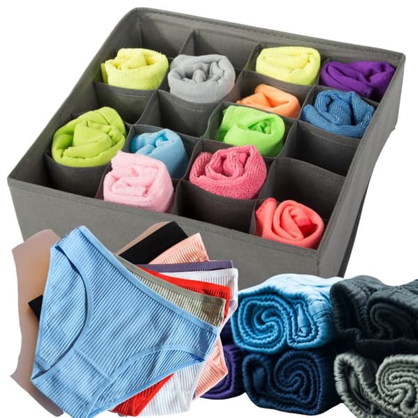 Skuffeorganisator til undertøj/strømper 20 fack 30x30x10 cm grå