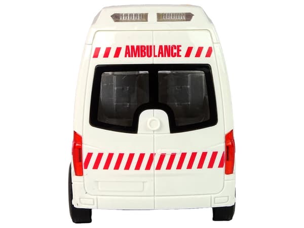 Legetøjsambulance 22 cm med friktionsdrev, lydknapper og åbningsbare døre