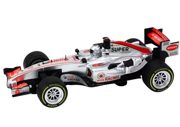Kilpa-auto lelu 46 cm hopea 1:9 valolla/äänellä ja pull-back