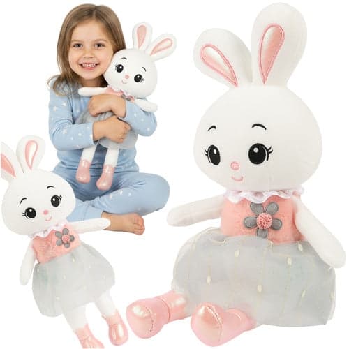 Blød kanin bamse 45 cm hvid/rosa, polyester, 3+