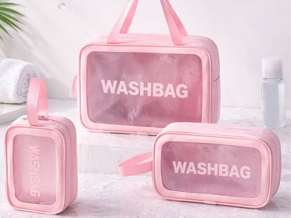 Necessärset 3 delar med transparent front rosa 30x20x8 cm