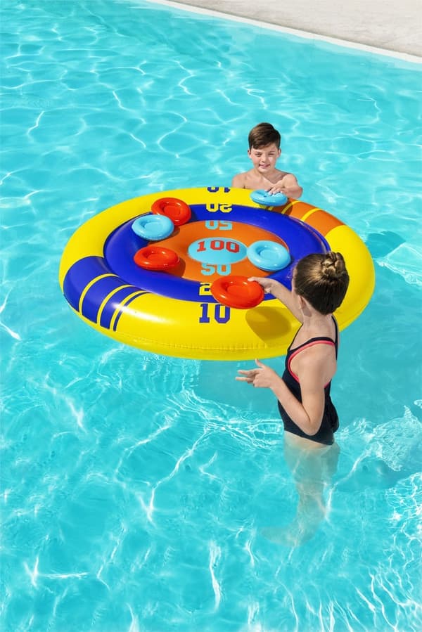 Uppblåsbart poolspelet Arcade Shield 140 cm med frisbees, från 3 år