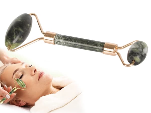Jade-roller kasvo- ja niskahierontaan luonnonjade vihreä 14 cm