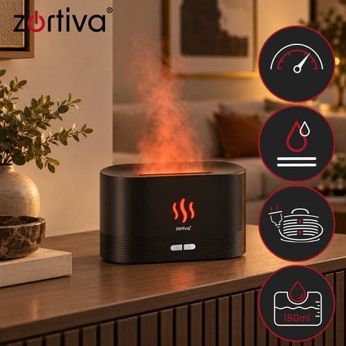 Aroma diffuser luftfuktare 180 ml med RGB LED eldeffekt, 3 doftoljor