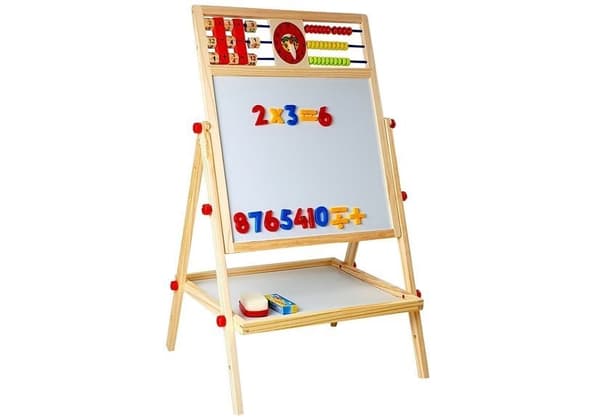 Sort kridttavle til børn 3+ med hylde, magneter, kridt & svamp 67 cm