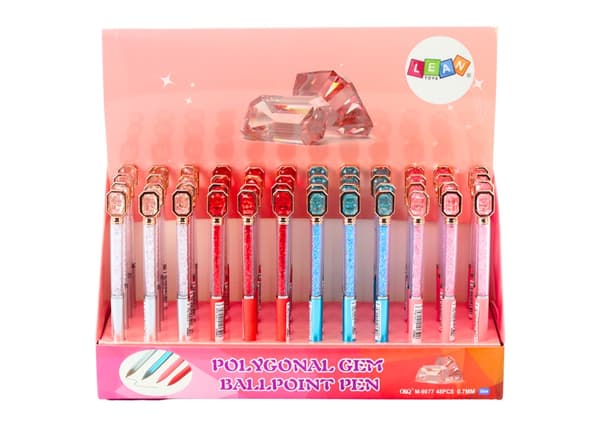 Kulspetspenna med diamantdekor blått bläck 48-pack (rosa/blå/röd/silver)