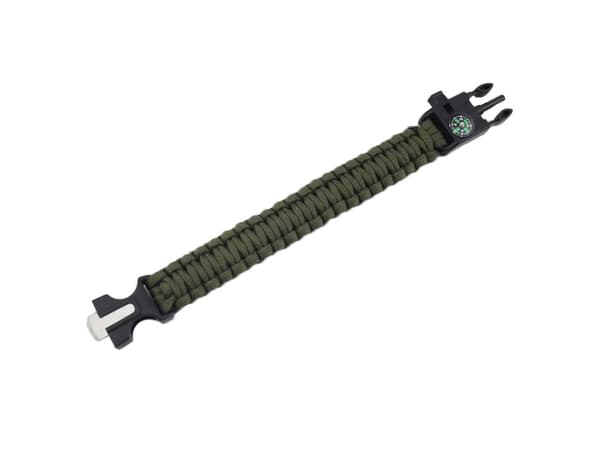Överlevnadsarmband 5-i-1 paracord med kompass tändstål grön