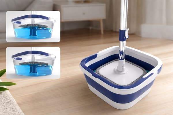 360° roterende moppe med spand, teleskopskaft 130 cm, 2 mikrofiberklude