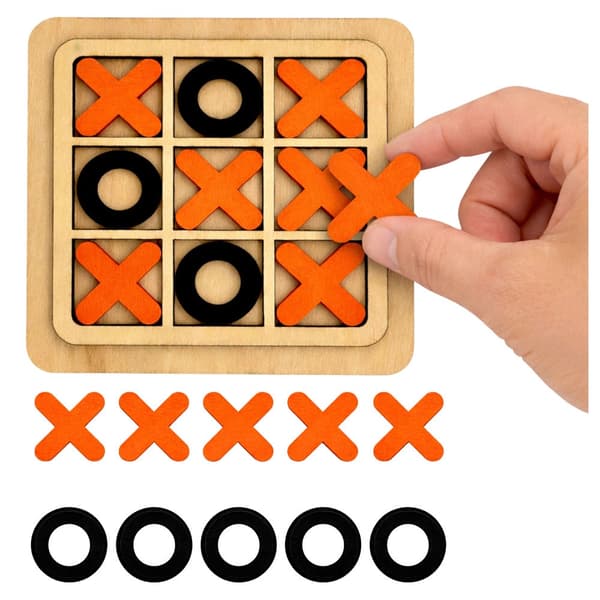 Tic-Tac-Toe spel i trä 14x14 cm för 2 spelare