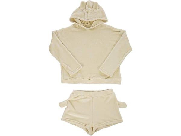 Pyjamassæt til dame 100% bomuld langærmet + shorts beige XL 2 dele
