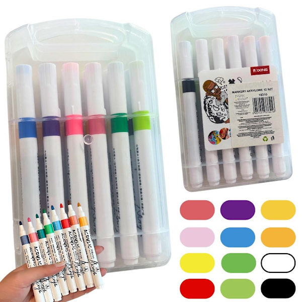 Akrylpennor 12-pack 4 mm spets för glas/trä/sten/plast/metall
