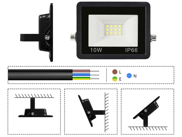 LED-projektør 10W 6000K IP66 udendørs mat sort metal