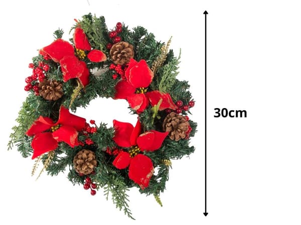 Julekrans med kogler og dekorationer 30 cm