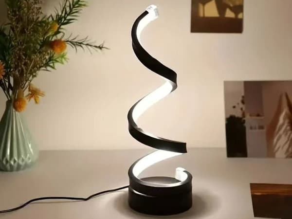 Spiral LED-skrivebordslampe USB, 3 lysindstillinger, dæmpbar, sort 25 cm