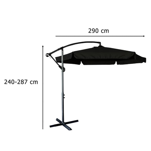 Haveparasol 290 cm sort med håndsving, hældning/højdejustering, overtræk