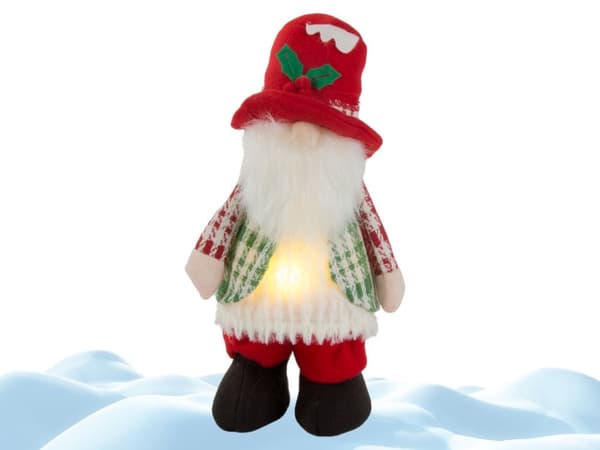 Nissefigur med LED-belyst mave 30 cm filt/plast