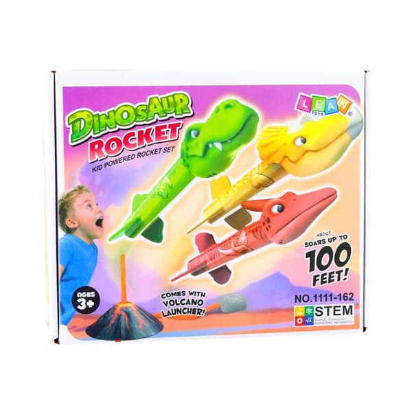 Dinosaurusraket launcher vulkan med fotpump, 3 skumraketer