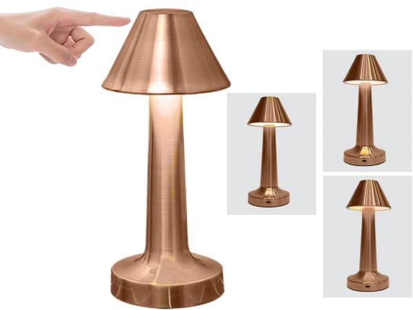 Bordlampe LED genopladelig touch dimbar 3 indstillinger kobber 23,5 cm