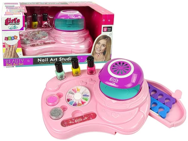 Manikyrset för barn med nageltorkare, 2 nagellack, glitter & stickers