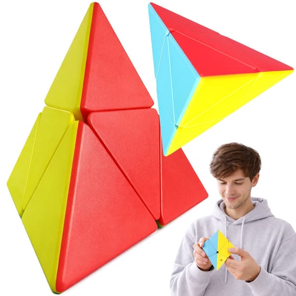 Pyraminx 3D-puslespil pyramide i plast 9,5 cm flerfarvet